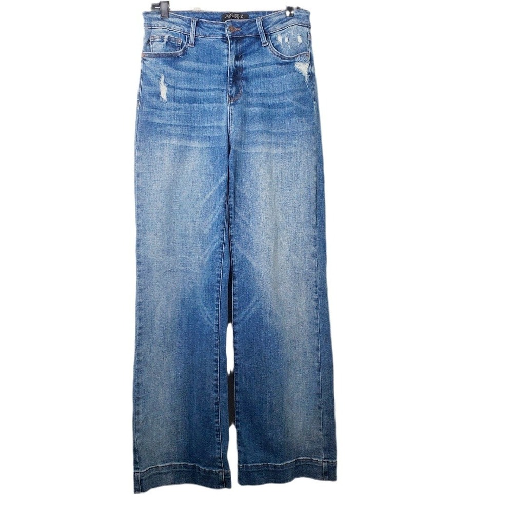 Judy Blue Wide Leg Jeans Style JB88597 Distressed Blue Denim Trouser Size 11/30